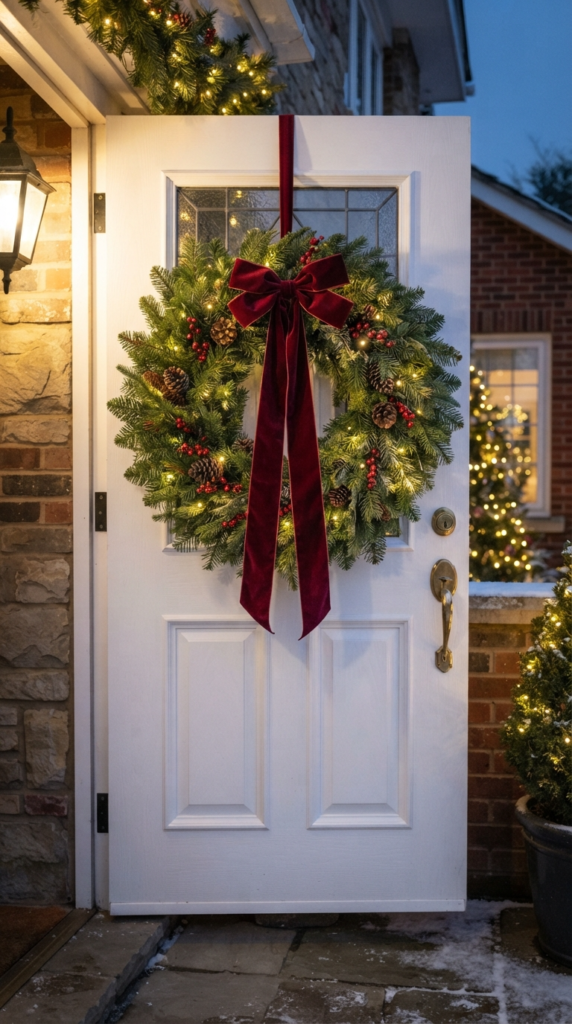 Classic Fresh Pine and Velvet Ribbon Wreath