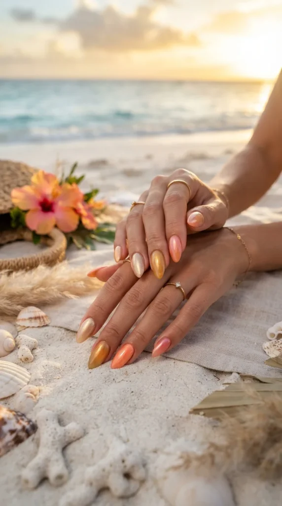  Golden Sunset Ombre Nails