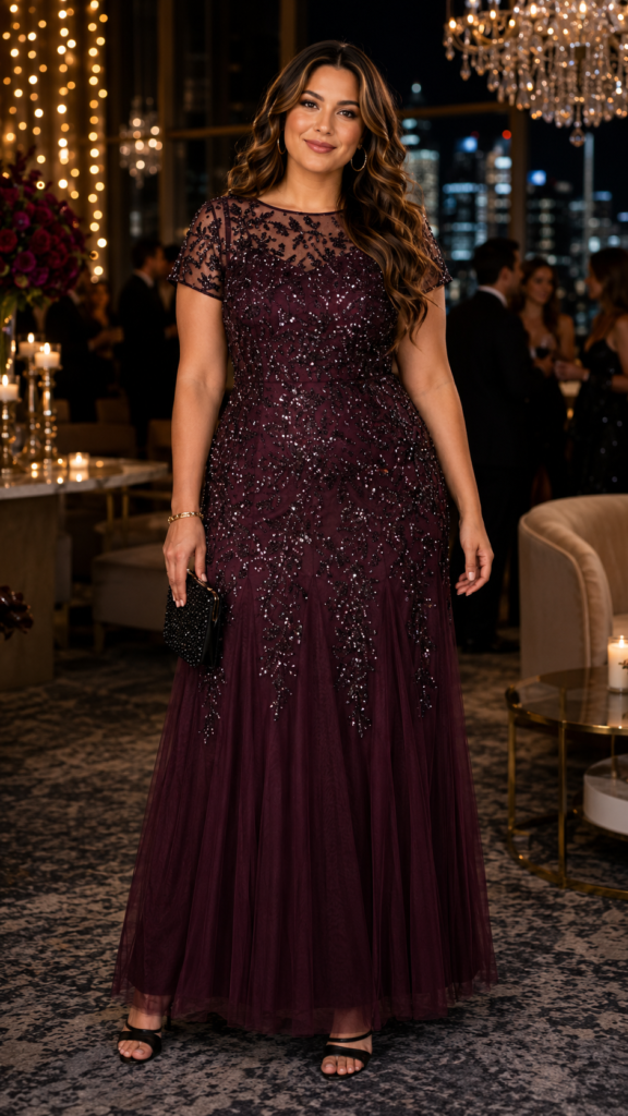 Adrianna Papell Floral Beaded Godet Gown