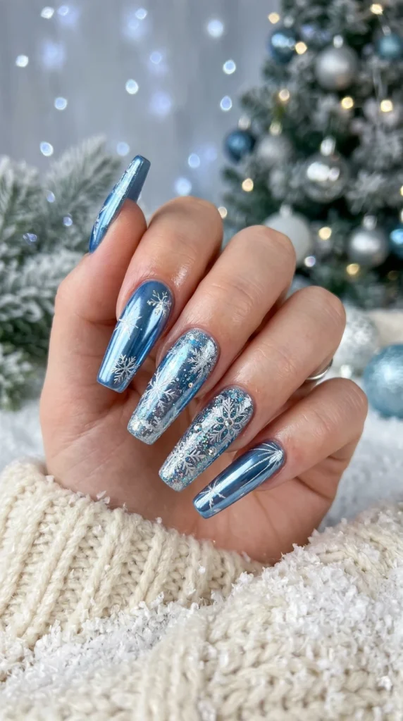 Magical Frosty Blue Holiday Nails
