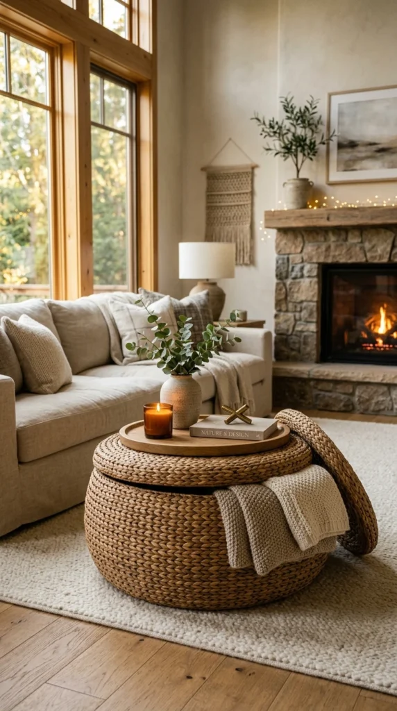 Hide Clutter with a Woven Storage Ottoman