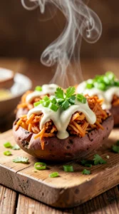 Buffalo Chicken Stuffed Sweet Potatoes