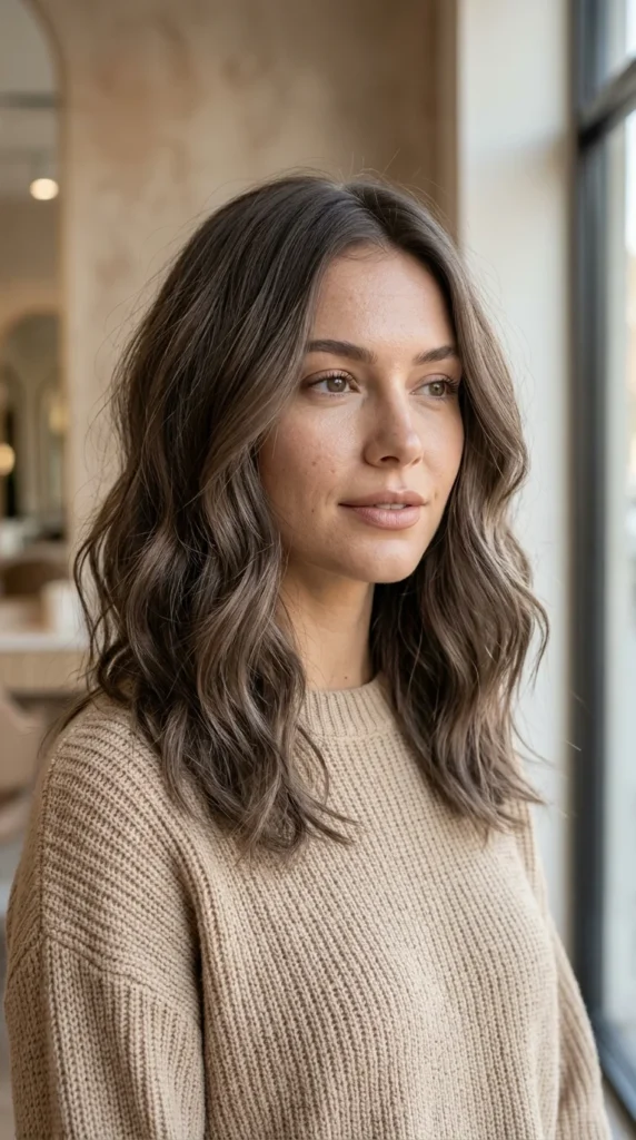 10. Smoky Mocha Waves: Cool Toned Brown Style & Color