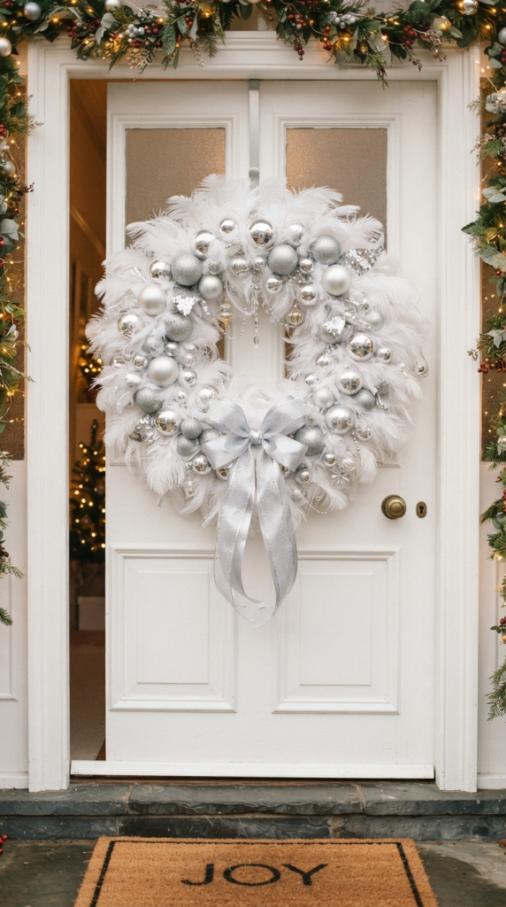 White Feather and Silver Bauble Wreath