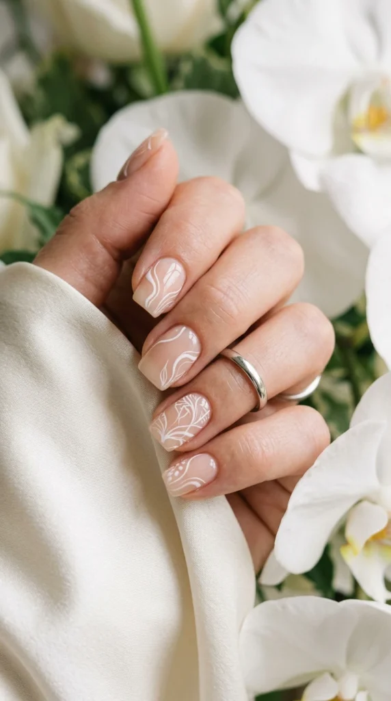 Minimalist Line Art Wedding Nails