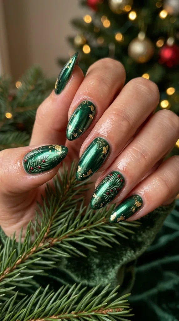 Emerald Sparkle Winter Nails