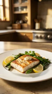 Baked Lemon Pepper Cod with Roasted Green Beans