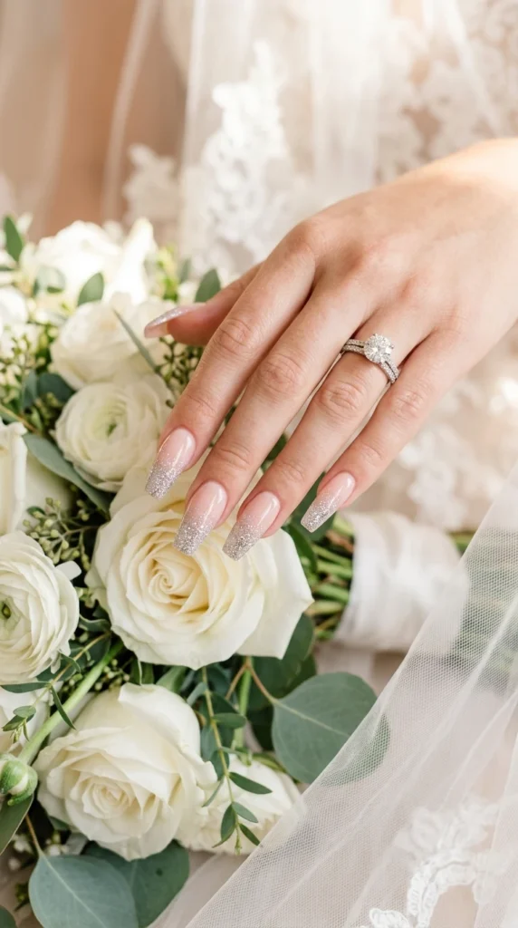 Silver Glitter Ombre Wedding Nail Ideas