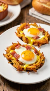 Cheesy Bacon & Egg Hash Brown Nests