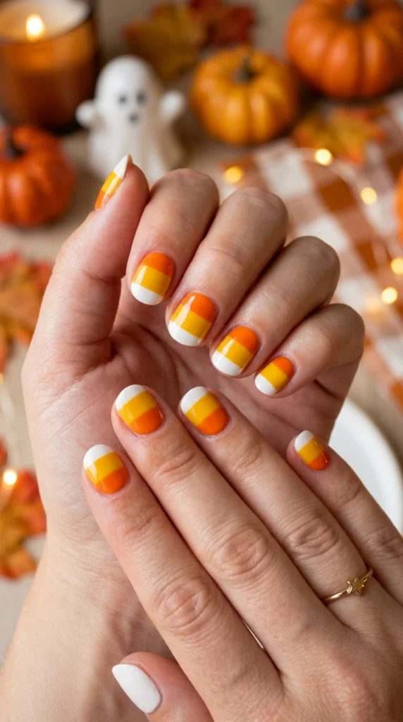 Retro Candy Corn Cute Halloween Nails