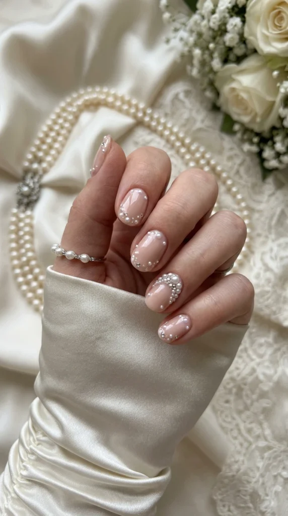 Retro Pearl Dot Wedding Nails