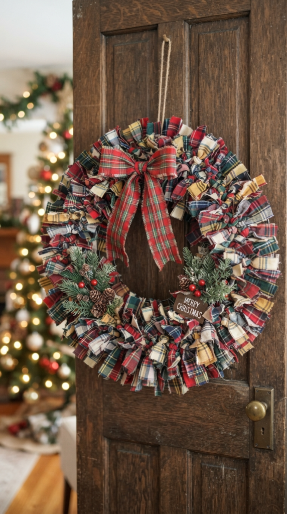 Tartan Plaid Fabric Strip Wreath