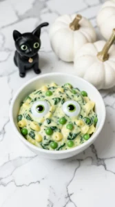 Monster Mac and Cheese with Green Pea Eyes