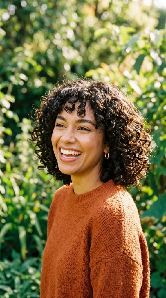 15. Curly Bob with Soft Bangs
