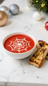 Spiderweb Tomato Soup with Grilled Cheese Bats