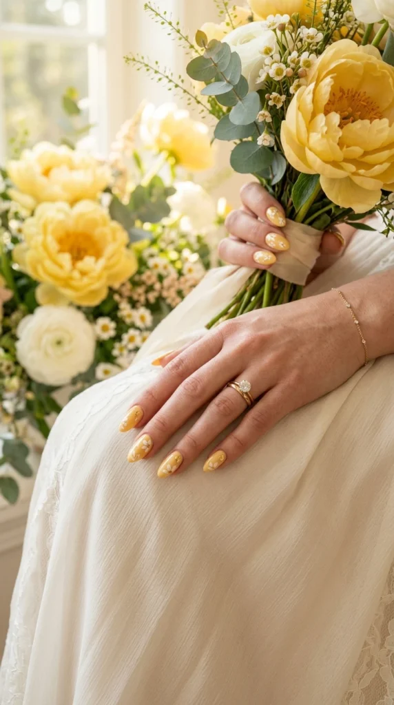 Buttercream Yellow Wedding Nail Ideas