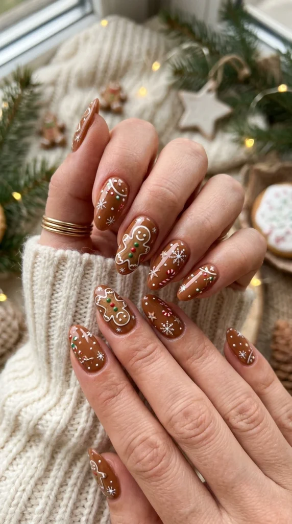 Gingerbread Man Holiday Nails
