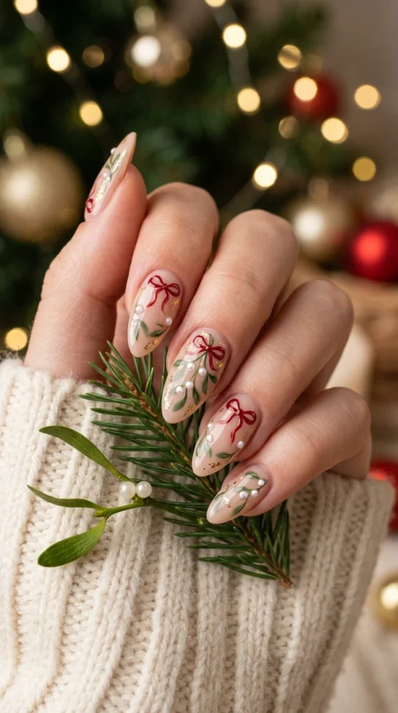 Mistletoe Green Winter Nails