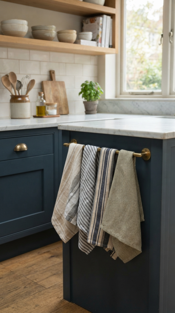 Natural Linen Tea Towels on a Rail