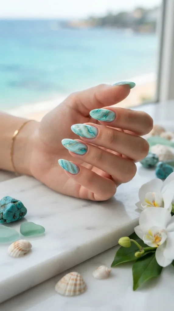 17. Aqua Marble Nails