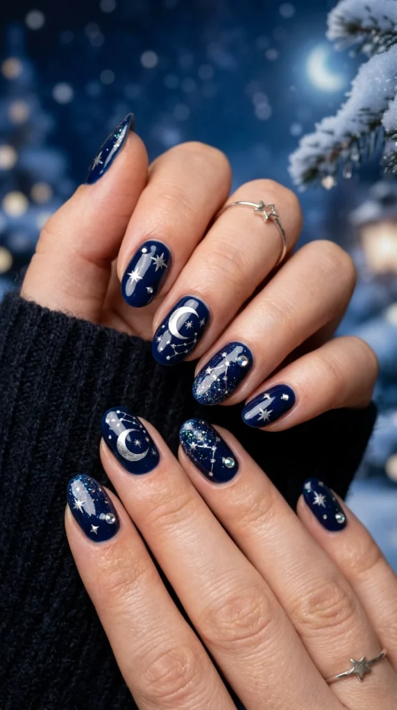 Starry Night Christmas Nails