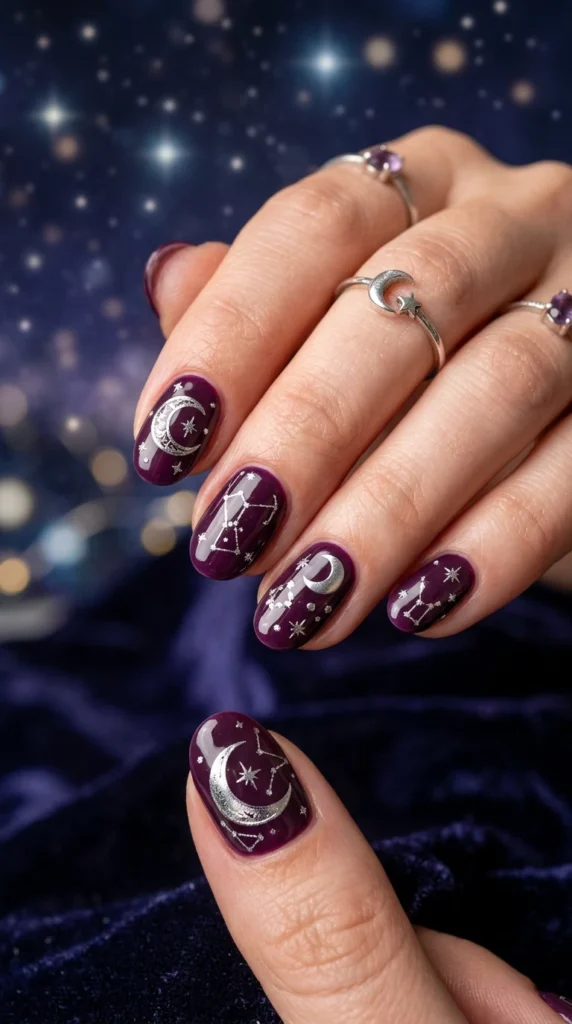 Celestial Moon Cute Halloween Nails