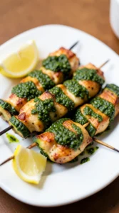 Fire-Grilled Pesto Chicken & Zucchini Skewers