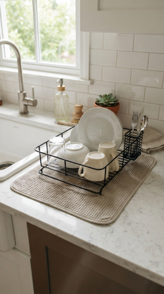 A Compact Dish Drying Mat with a Cute Caddy