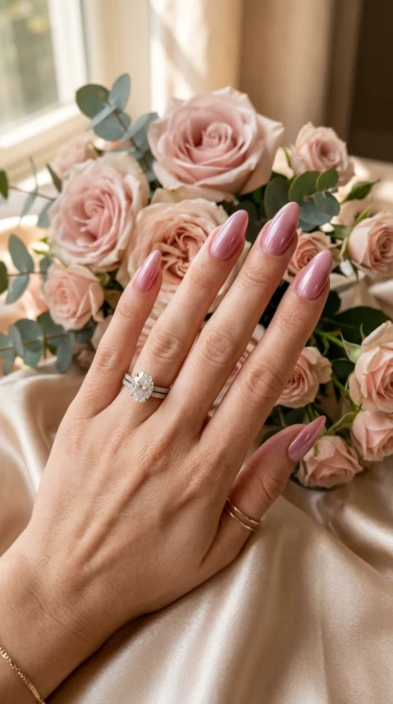 Mauve Pink Bridal Nails