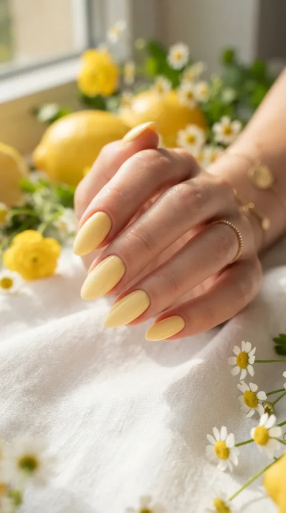 19. Butter Yellow Almond Nails