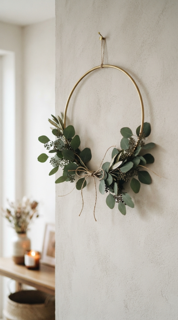 Minimalist Eucalyptus and Brass Hoop Wreath