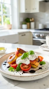 Grilled Peach and Burrata Caprese Salad