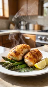 Crispy Air Fryer Chicken Thighs with Roasted Asparagus