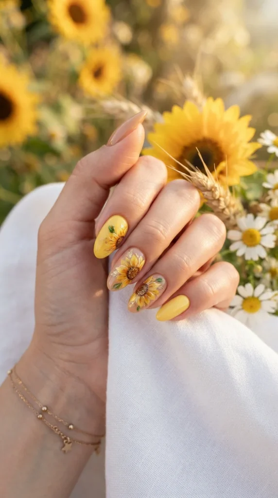 Golden Sunflower Nails