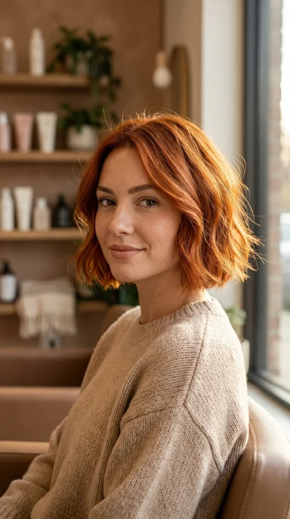 2. Spiced Copper Bob: Bold Short Autumn Hair Style & Color