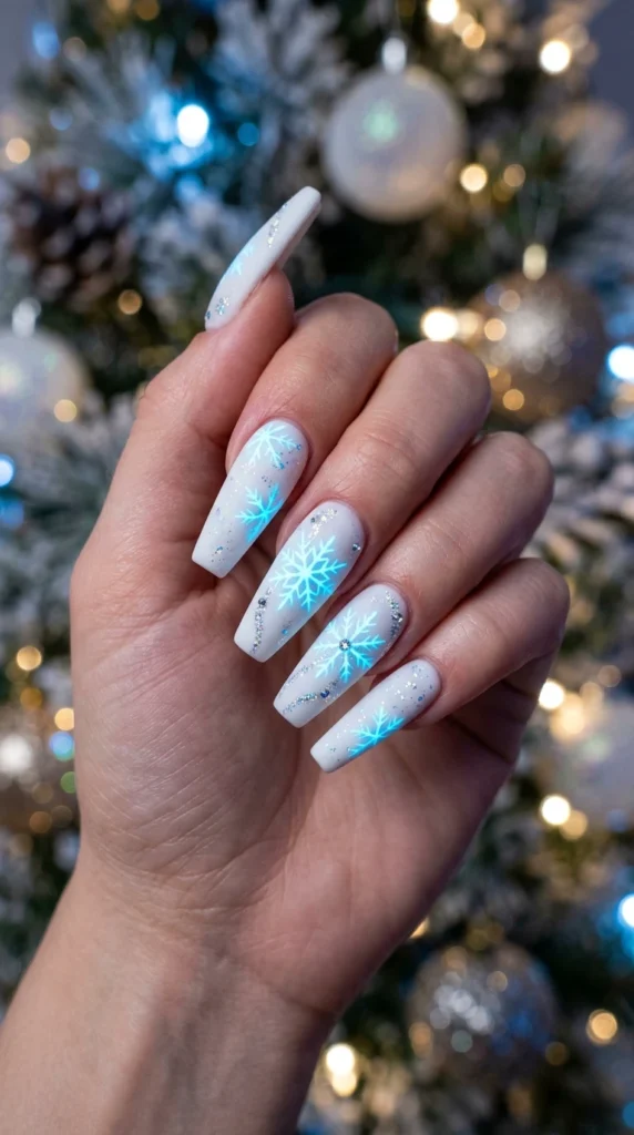 Neon Snowflake Cute Christmas Nails