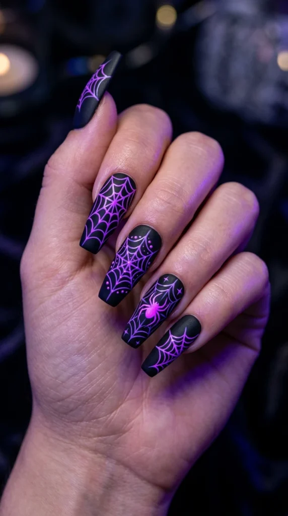 Neon Spider Web Cute Nails