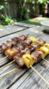 Grilled Teriyaki Beef & Pineapple Skewers