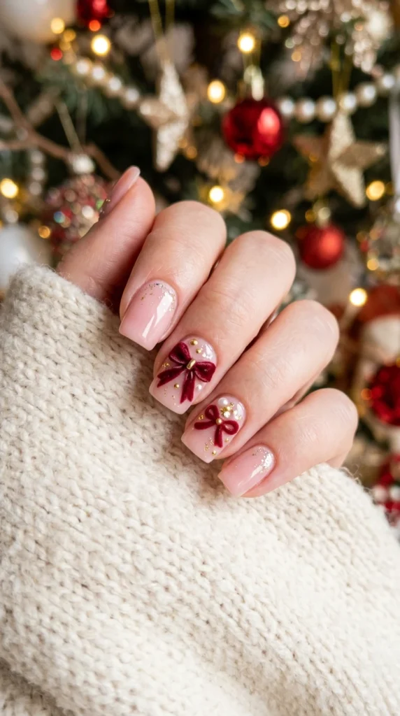 Holiday Bow Cute Nails