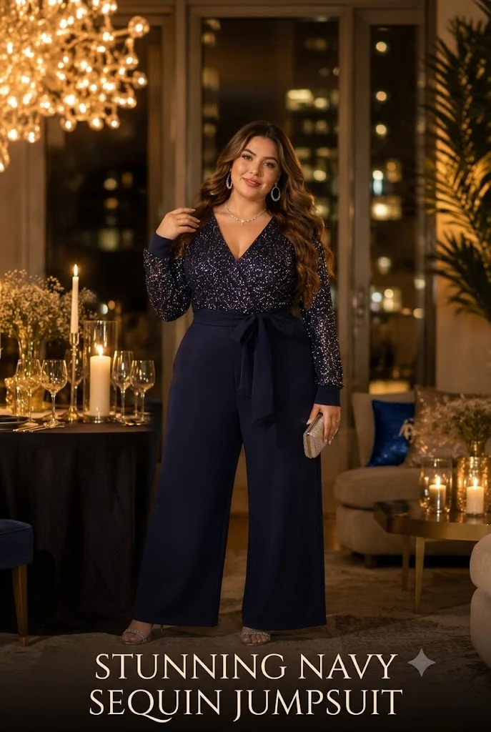 Sequin Top Wide Leg Jumpsuit with Pockets