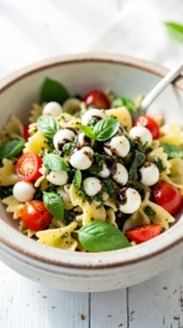 Capers Pasta Salad with Bowtie Noodles and Pesto