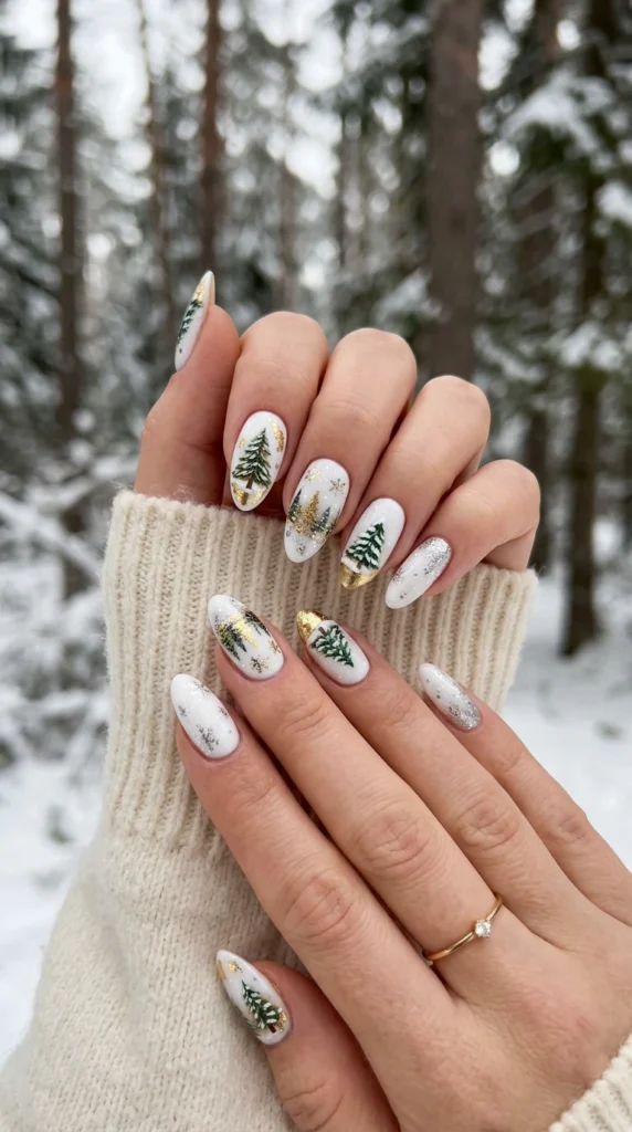 Pine Tree Forest Winter Nails
