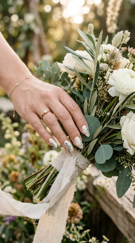 Eucalyptus Leaf Wedding Nail Ideas