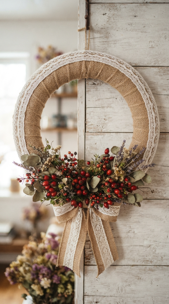 Burlap and Lace Country Christmas Wreath