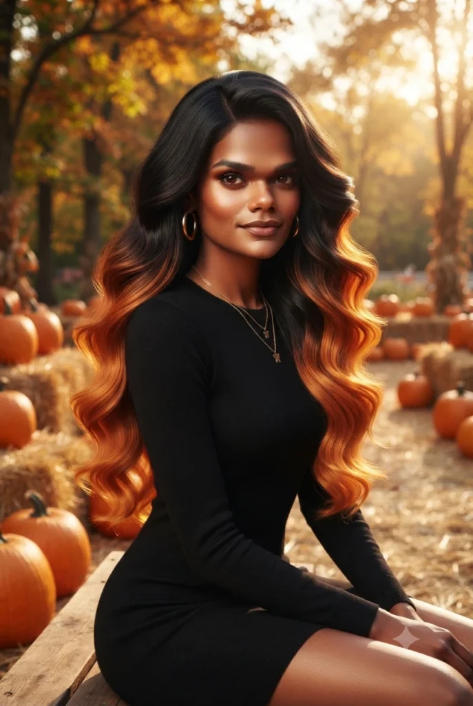 Black and Orange Ombre Waves