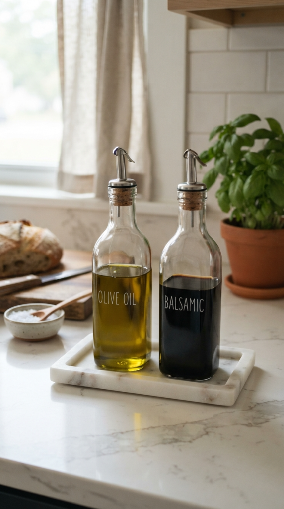 A Glass Oil and Vinegar Cruet Set