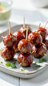 Sweet & Spicy BBQ Meatball Skewers