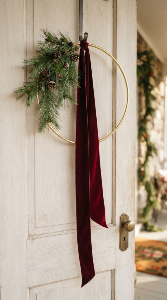 Velvet Ribbon and Gold Hoop Modern Wreath