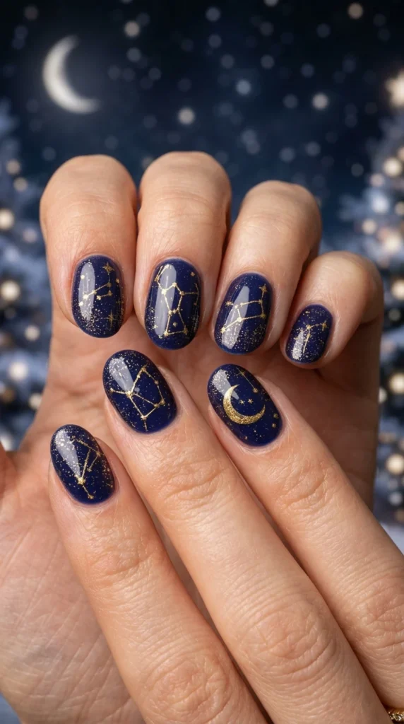 Gold Starry Constellation Nails