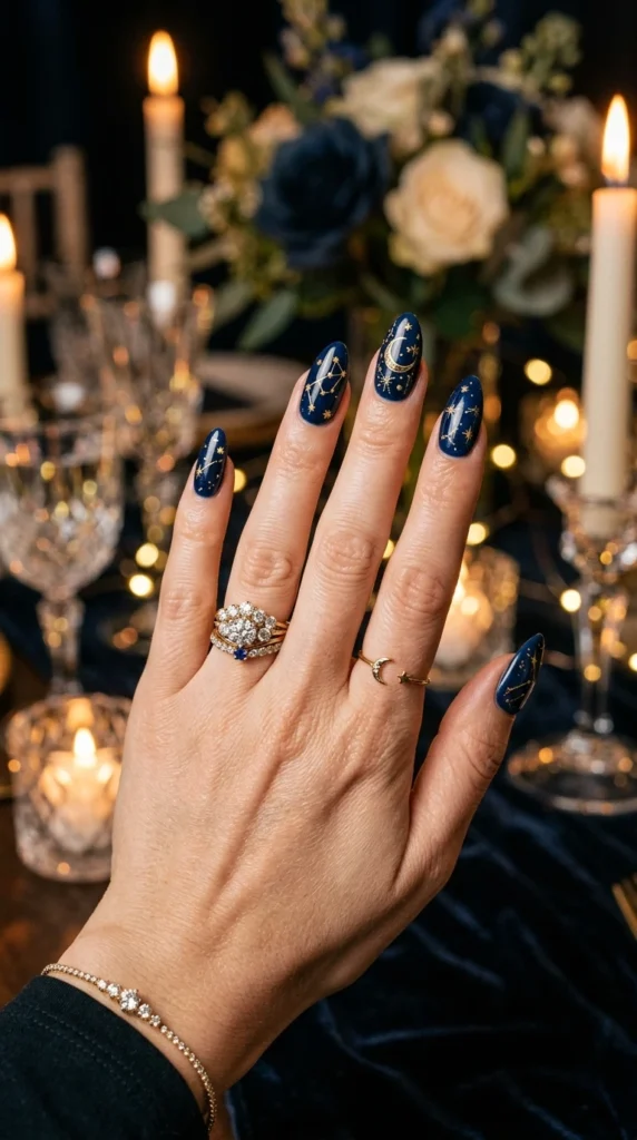 Gold Starry Constellation Elegant Nails